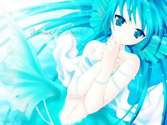 Blue haired anime girl wings free wallpaper - medium preview image