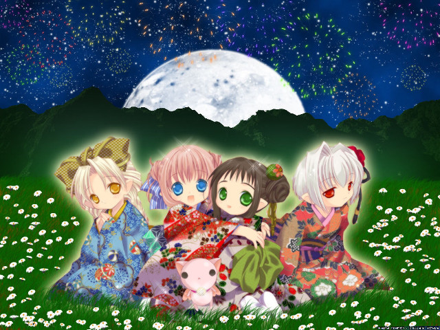 Anime girls full moon starry free wallpaper - medium preview image