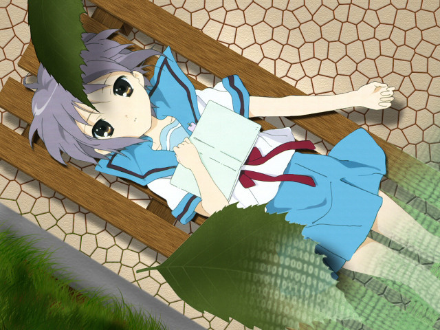 Anime girl bench arms outstretched free wallpaper - medium preview image