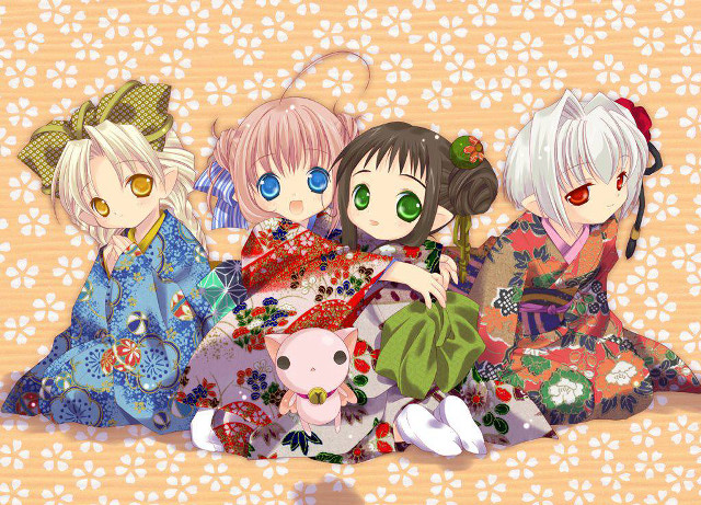 Anime girls kimono cat pink free wallpaper - medium preview image