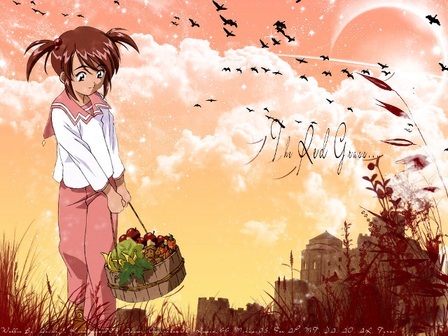 Girl basket fruit field birds free wallpaper - medium preview image
