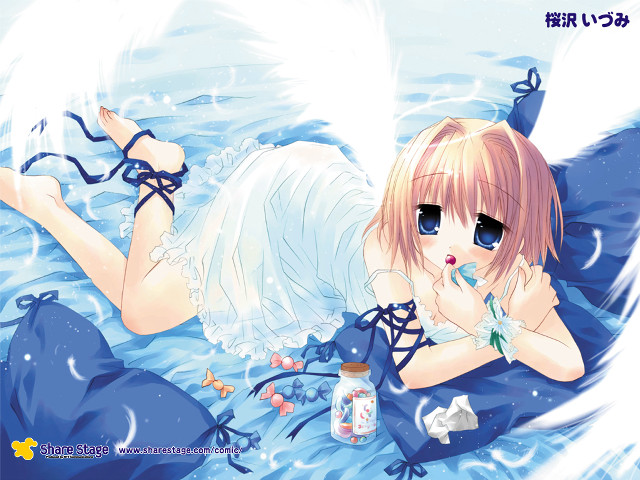 Girl laying barefoot blueeyes ribbon free wallpaper - medium preview image