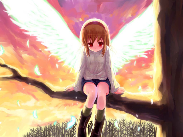 Girl angel wings tree pink free wallpaper - medium preview image