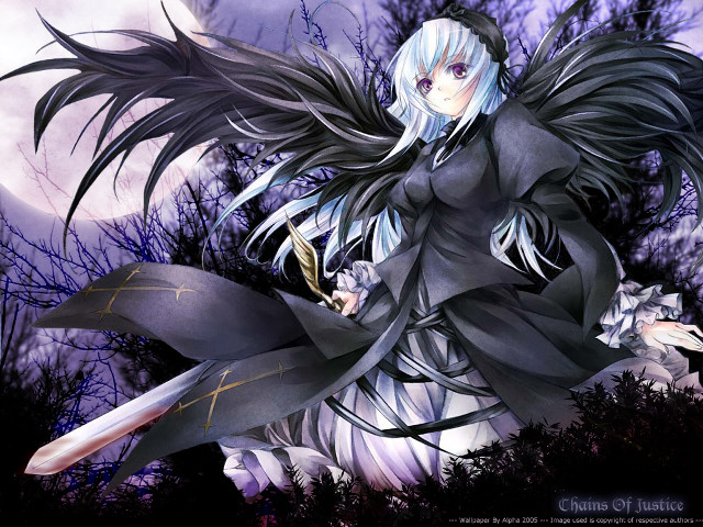 Gothic sword woman fullmoon trees free wallpaper - medium preview image