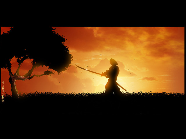 Sword person field sunset tree free wallpaper - medium preview image