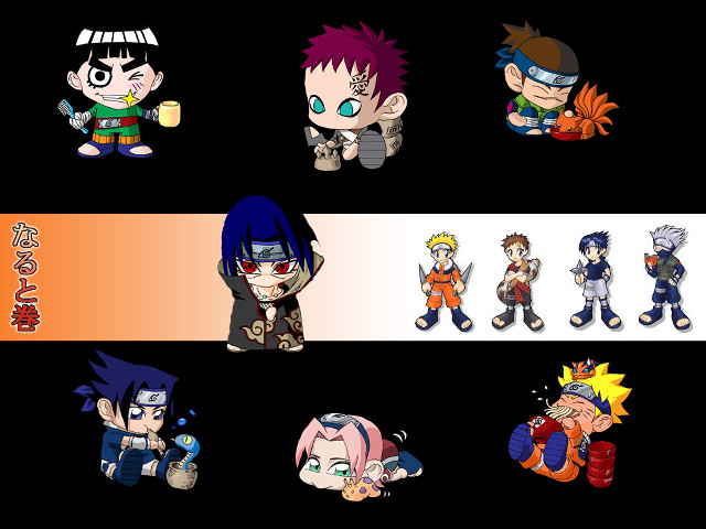 Cartoon characters row black background free wallpaper - medium preview image