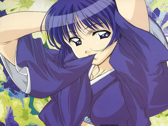 Bluehair purplekimono girl armsup screenshot free wallpaper - medium preview image