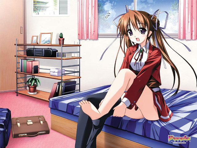 Girl sitting bed suitcase room #2 free wallpaper - medium preview image