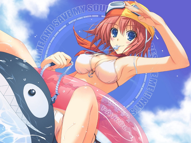 Woman bikini surfboard sky clouds free wallpaper - medium preview image