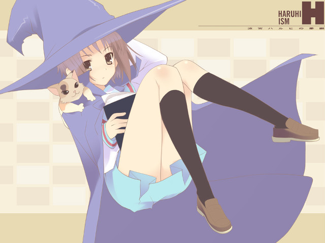 Purple hat dress cat kneehighs free wallpaper - medium preview image