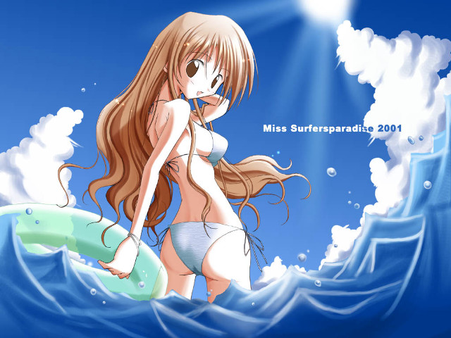 Girl bikini surfboard beach sky free wallpaper - medium preview image