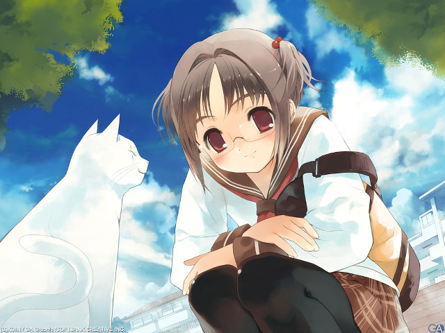 Girl cat sky outdoors schooluniform free wallpaper - medium preview image