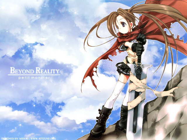 Woman longhair sword rock clouds free wallpaper - medium preview image