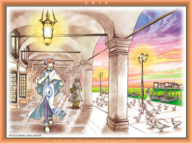 Woman hallway pigeons streetlight magical #2 free wallpaper - medium preview image