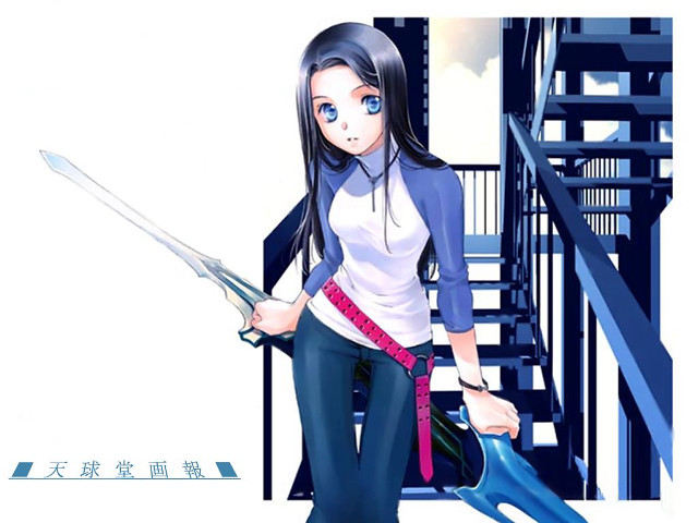 Woman sword scissors staircase manga free wallpaper - medium preview image