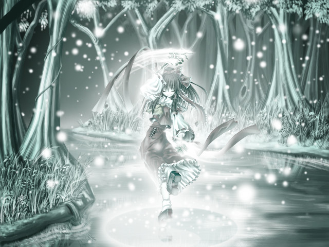 Snowy forest woman bird anime free wallpaper - medium preview image