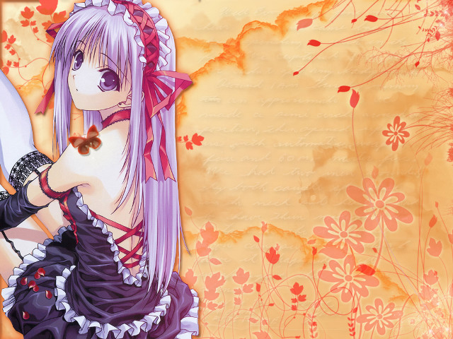 Purple haired sword woman floral free wallpaper - medium preview image