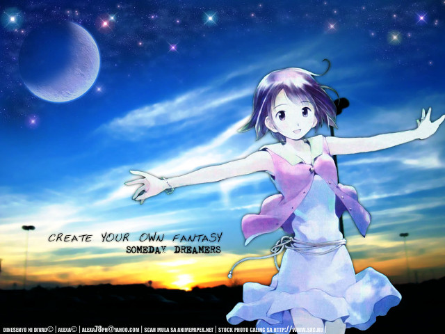 Girl dress flying crescent sky free wallpaper - medium preview image