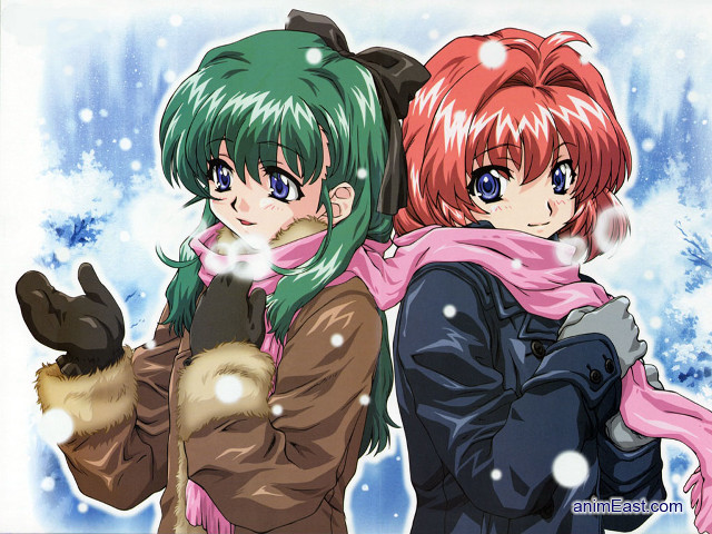 Anime girls green red winter free wallpaper - medium preview image