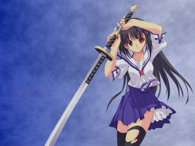 Girl sword anime school uniform free wallpaper - medium preview image