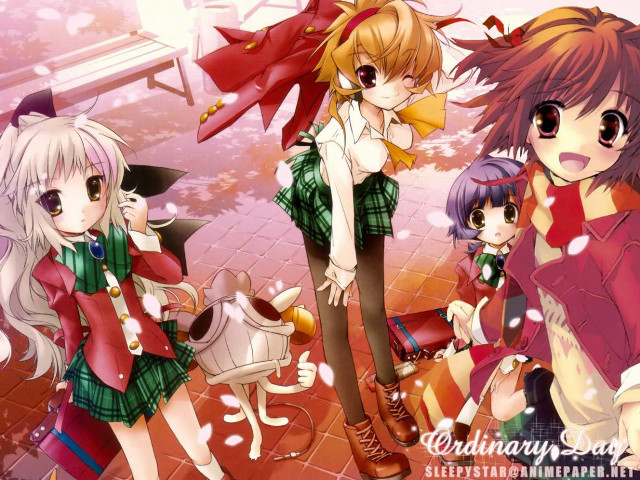Anime girls red umbrella school free wallpaper - medium preview image