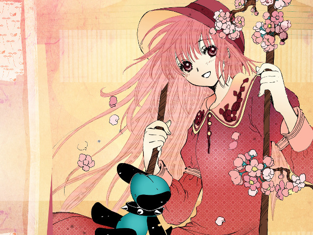 Pink haired girl holding stuffed free wallpaper - medium preview image