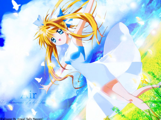 Anime girl white dress flying free wallpaper - medium preview image