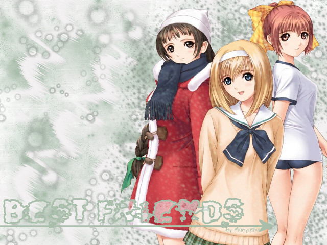 Anime girls snowflake green background free wallpaper - medium preview image
