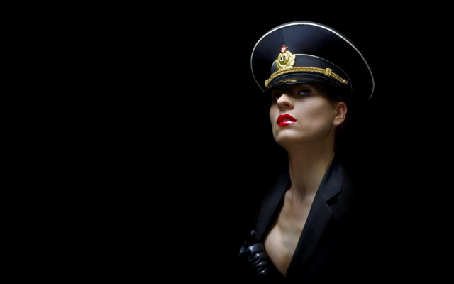 Woman uniform red lipstick black free wallpaper - medium preview image