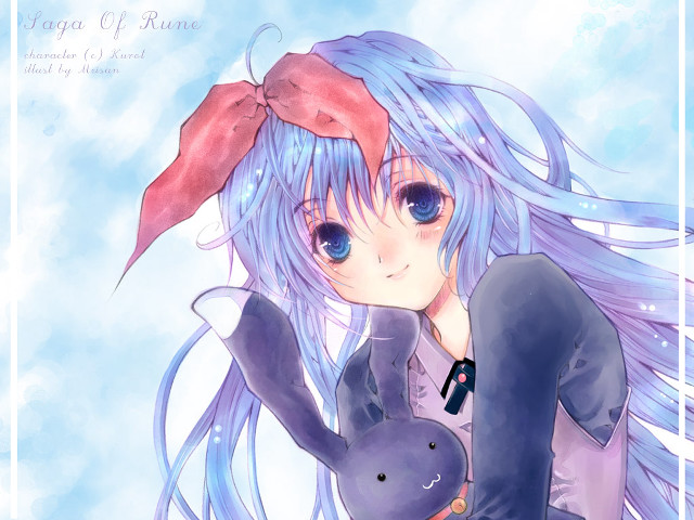 Girl longhair teddybear blue sky free wallpaper - medium preview image