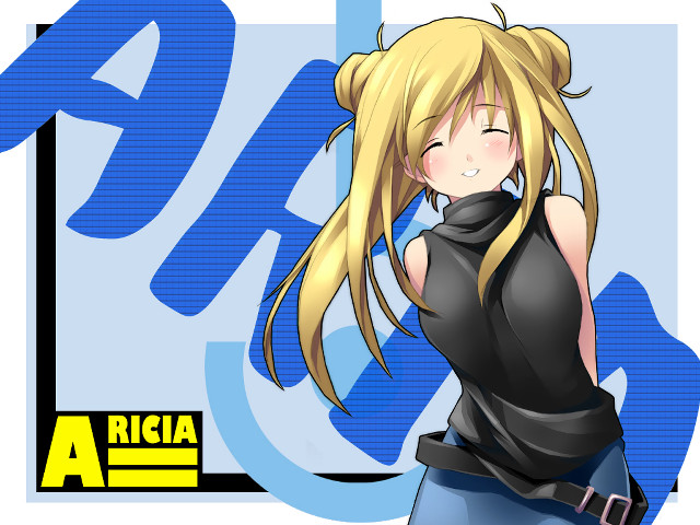 Blonde girl black top blue free wallpaper - medium preview image