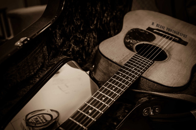 Guitar case table tree trunk free wallpaper - medium preview image
