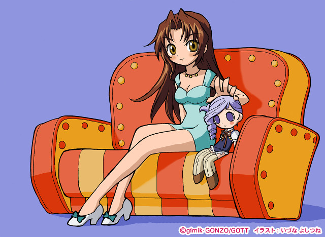 Woman sitting couch stuffed animal free wallpaper - medium preview image