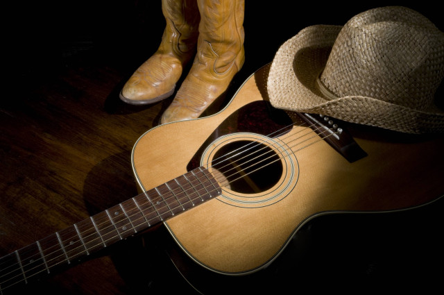 Cowboy hat guitar boot wooden free wallpaper - medium preview image