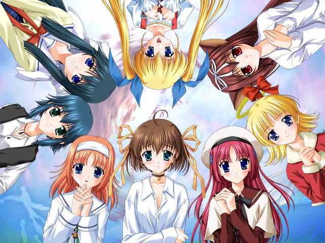Anime girls circle blush hands free wallpaper - medium preview image