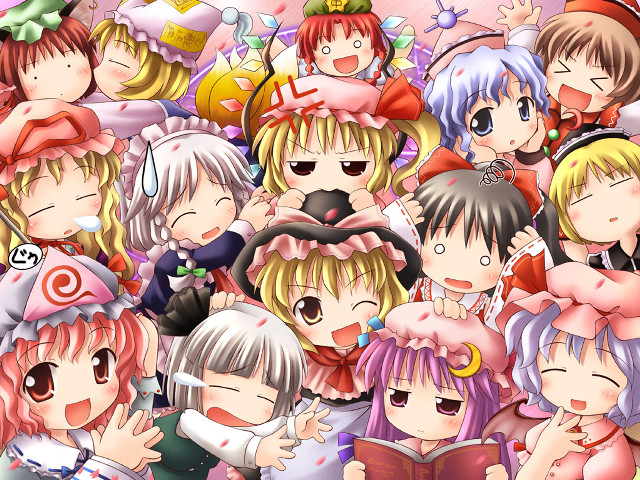 Anime girls colorful smiling pink free wallpaper - medium preview image