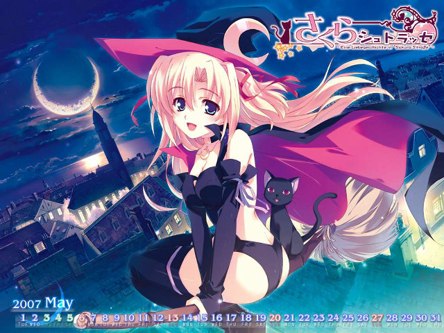 Witch girl cat fullmoon bell free wallpaper - medium preview image