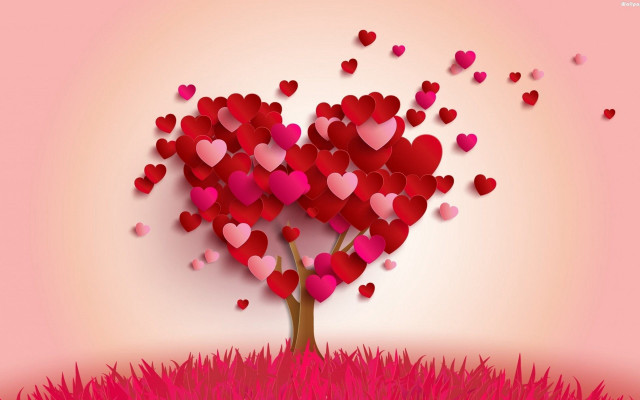 Tree hearts grass pink background free wallpaper - medium preview image