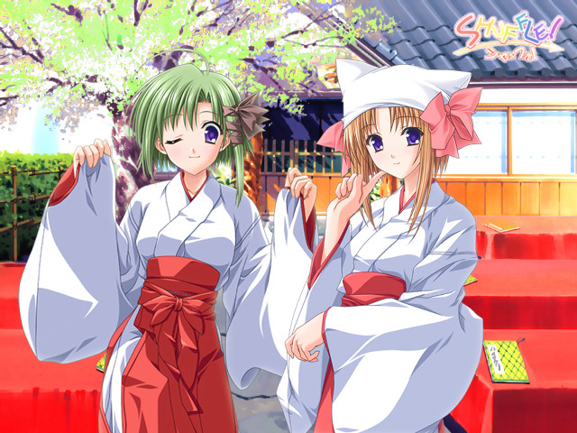 Cherry blossoms japanese girls shrine free wallpaper - medium preview image