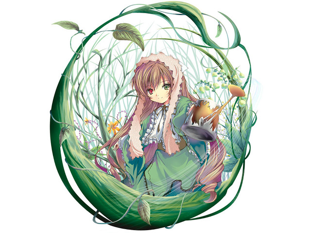 Girl greencircle bird plant dress free wallpaper - medium preview image
