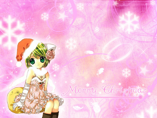 Santa girl pink background snowflakes free wallpaper - medium preview image