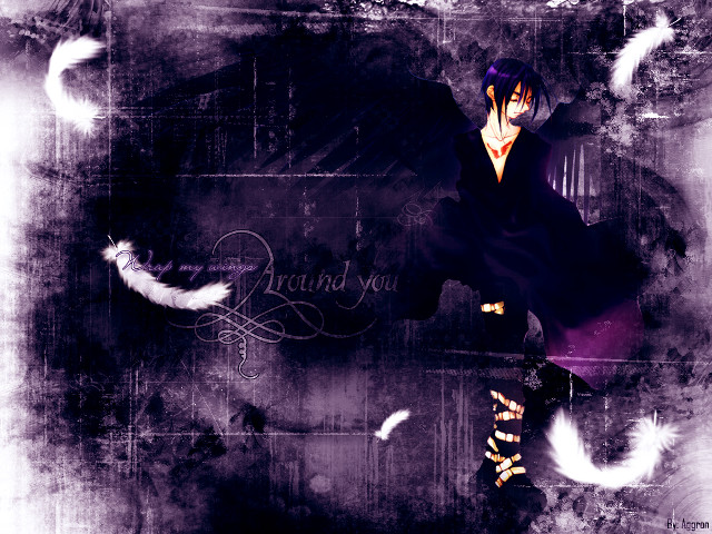 Black suit purple shirt feathers free wallpaper for desktop - medium preview image