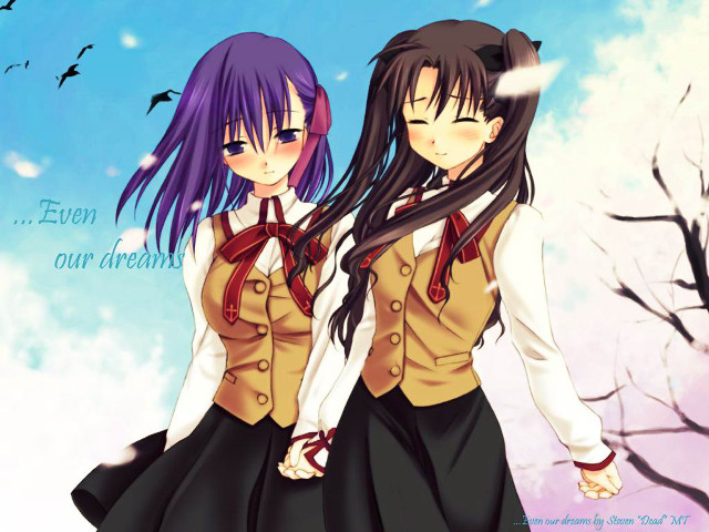 Anime girls tree birds cherry free wallpaper - medium preview image