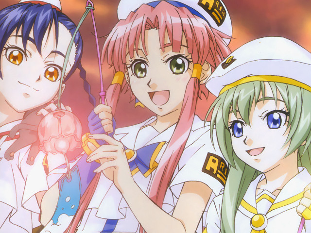 Three anime girls sailor hats free wallpaper - medium preview image