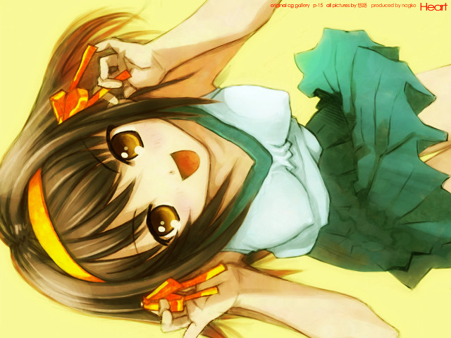 Girl green dress yellow background free wallpaper - medium preview image