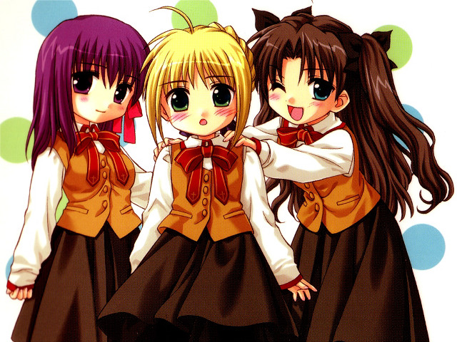 Three anime girls bows polka free wallpaper - medium preview image