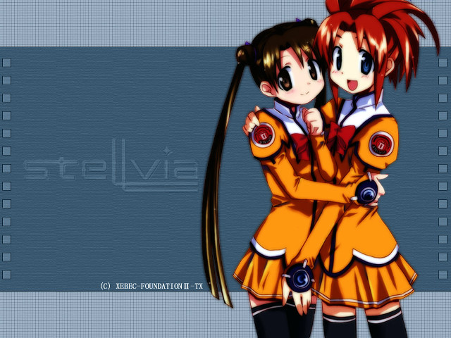 Two anime girls hugging blue #2 free wallpaper - medium preview image