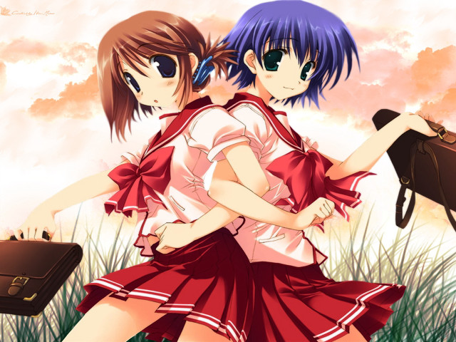 Two girls red white dresses free wallpaper - medium preview image