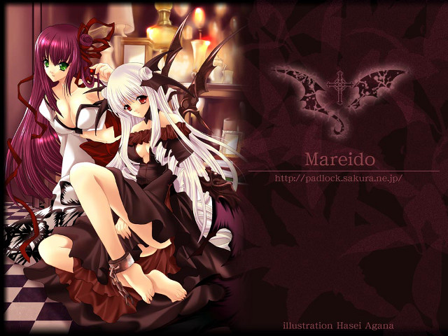 Anime gothic argyle bed wings free wallpaper - medium preview image
