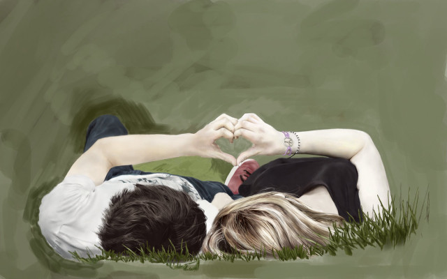 Couple heart shape hands grass free wallpaper - medium preview image